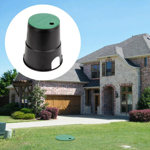 Six Pack Six Inch Underground Electrical Splice Box For Outdoor Wiring shown installed in a residential garden setting