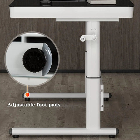 Straight Up Solid Manual Height Adjustable Standing Desk With Smooth Glide Lift Handle And Spacious Storage Drawer Modern Minimalist PC Computer Workspace Built For Home Office Gaming Or Study Prime 1 Meter Wide Setup with adjustable foot pads.