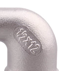 Stainless steel 1/2 in 90-degree pipe elbow with size stamp, close-up view