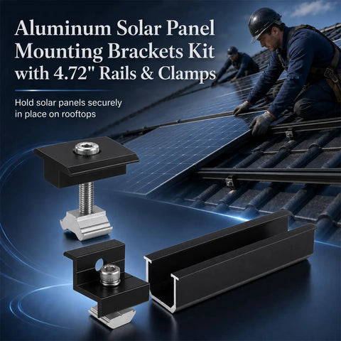 Aluminum Solar Panel Mounting Brackets Kit With 4.72 Inch Rails And Clamps installation detail on rooftop