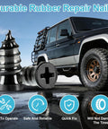 Emergency Tire Plug Kit With 60 Pieces Quick Screw Type Plugs For Car Motorcycle Truck Tractor SUV Roadside Repair No Jack Or Wrench Needed Ultra Seal Fast Flat Tire Fix with durable rubber repair nails against a SUV backdrop