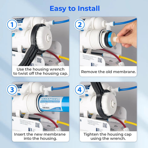 Step-by-step installation of 100 GPD Reverse Osmosis Membrane Replacement For Under Sink RO Systems, 11.75 X 1.75 Inch MC1.