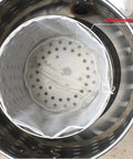 Inside view of the slick stainless steel vegetable water extractor with rust-proof mesh bowl for quick drying.
