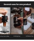 Three Piece Sleek Espresso Powder Receiver Cup And Dosing Funnel Fits 51 54 58Mm Portafilters used for coffee brewing and measuring.