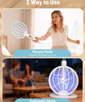 2-In-1 Mosquito Zapper Racket With 4000V Electric Grid Foldable Fly Swatter Rechargeable 1800mAh Battery Auto Zap Base And Purple Light