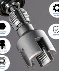Close-up of Integrated Internal And External Pipe Threading Tool For One Half Inch And Three Quarter Inch PVC Pipes attached to electric drill