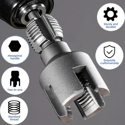 Close-up of Integrated Internal And External Pipe Threading Tool For One Half Inch And Three Quarter Inch PVC Pipes attached to electric drill