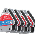 Top Shelf 4 Piece Welding Magnet Set With 25 Lb Holding Power For Multi Angle Clamping solid shop tools in red and silver color.