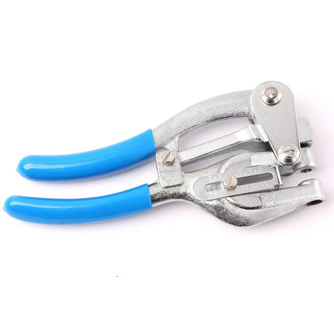 Heavy Duty Handheld Power Punch Kit With Compound Lever For Sheet Metal, close-up view showing blue handles and metal body.
