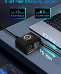 110W 8 Port USB Charging Station Fast Charge Hub for Phones Tablets Drones and More with laptop and phone on desk