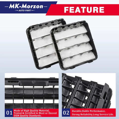 Two black plastic body-side cabin vent grilles with white filter inserts for Jeep/Dodge Ram cab vents (2 pcs)