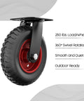 8 Inch Heavy Duty Swivel Caster Wheels with Polyurethane Flat Free Tire for All Terrain Outdoor Use, black tire, red hub