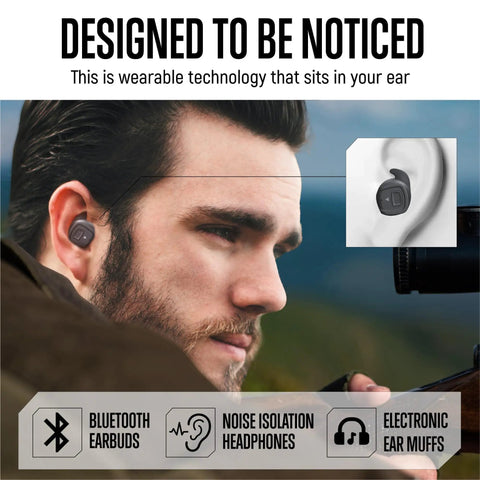 Man wearing Wireless Shooting Ear Protection Earplugs With Bluetooth Hearing Protection Earbuds for Noise Reduction