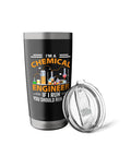 Chemical Engineer Gift Tumbler With If I Run You Should Run Too Quote Stainless Steel Insulated Travel Mug angled view with lid
