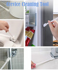 Disposable Crevice Cleaning Tool Set With 50 Replaceable Brush Heads in use on baseboards, door grooves, and bathroom fixtures