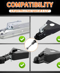 Keyed Alike Trailer Hitch Lock Set For Two Inch And Two Point Five Inch Receivers, showing 1/4 inch pin compatibility for couplers