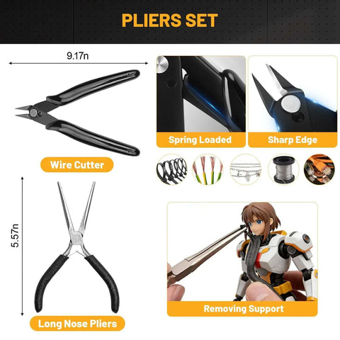 Ultimate All In One 63 Piece 3D Printing Tool Kit pliers set showing wire cutter, long nose pliers, and support removal