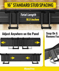 Heavy Duty Wall Mounted Tool Organizer For Garage, 48 Inch Metal Rack with adjustable hooks and 16-inch stud spacing