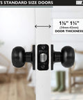 Matte Black Passage Door Knobs Set Of 10 Square And Round Style shown on a standard door thickness