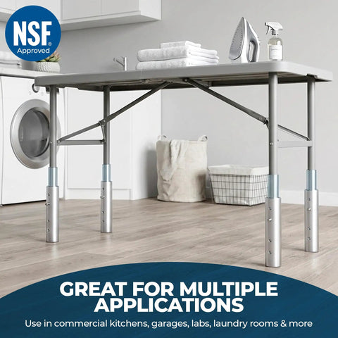 Solid Heavy Duty Galvanized Steel Table Legs For Commercial Workstations Kick Up Your Kitchen Game Six Inches With Nsf Certified Standup Support Built Different For The Daily Grind And Arrives As A Fresh Four Pack with towels and iron.