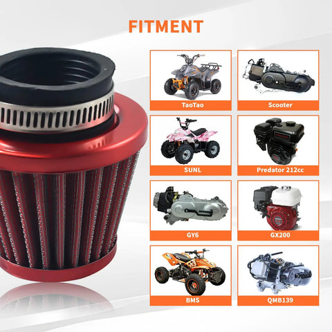 Red 38mm 1.5 Inch Air Filter Intake Induction Kit Riding Ready Universal Fit For GY6 50cc QMB139 Taotao Sunl BMS Lance Wildfire