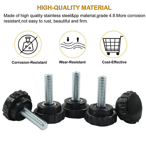 Top Shelf M6 X 20MM Knurled Thumb Screws 10 Pack Black Galvanized Steel Fasteners, four screws showing corrosion-resistant design.
