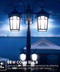 Two Pack 7500 Lumen LED Light Bulbs 5000K Daylight illuminating outdoor lantern streetlights at night