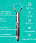 Two Pack Stainless Steel Tongue Scraper For Adults With Travel Case No Fuss 420 Medical Grade Tongue Cleaner and features