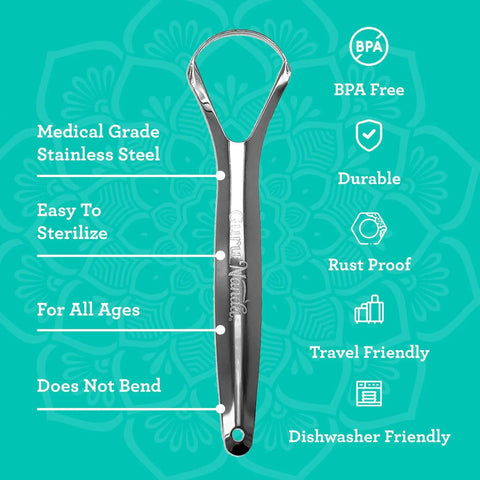 Two Pack Stainless Steel Tongue Scraper For Adults With Travel Case No Fuss 420 Medical Grade Tongue Cleaner and features