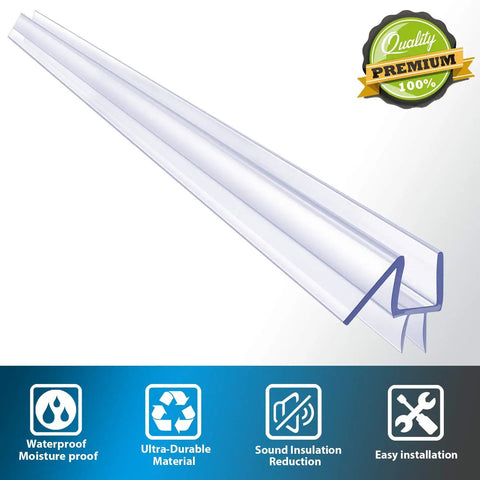 Pro Grade Frameless Shower Door Bottom Seal Strip For Glass Doors Clear Vinyl Seal Sweep Fits Three Eighths Inch Thick Glass Thirty Nine Inches Long No Fuss Install Leak Proof Protection in clear vinyl.