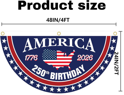 Patriotic 250th Birthday Bunting Flags Set For USA Fans Anniversary Fan Banner 1776 To 2026 Two By Four Feet Navy Blue Red With Brass