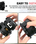 DWO1DT995 Weed Trimmer Head Cap Replacement for Dewalt Weedeater, black head caps with springs shown in hands close-up