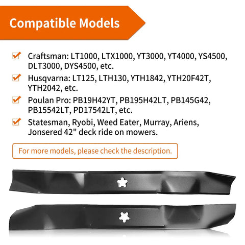 Front view of 21 Inch Mulching Mower Blades For Husqvarna Poulan Pro Craftsman 42 Inch Deck Replacement 532134149 422719 424752