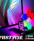 Remote Control Hexagon Wall Light Kit Smart Wall Mounted Touch Sensitive Geometric Modular RGB LED Panels displayed on desktop.