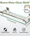 20 Inch Glass Shelf For Bathroom Wall Mounted Polished Chrome Floating Shelves With 8mm Tempered Glass And SUS304 Stainless Steel Brackets