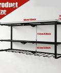 Front view of Power Tool Organizer Wall Mount with 3 Level Drill Rack and Charging Station, showing dimensions.