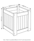Dimensions diagram of Two Pack Teak Oil Finished Meranti Wood Flower Planter Boxes For Outdoor Gardens Patios And Backyards 15.4 x 17.7 x 15.4 Inches Water Resistant Durable With Easy Assembly And Hardware Included.