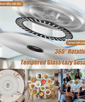 Extra Large Round Glass Lazy Susan Turntable with aluminum alloy axle and smooth 360° rotation for kitchen use.