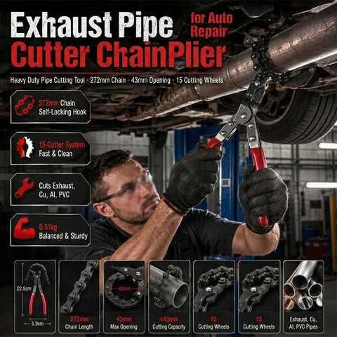 Heavy Duty Exhaust Pipe Chain Cutter Pliers For Auto Repair Spark Free 360 Degree Manual Tube Cutter for 43mm pipes, steel body