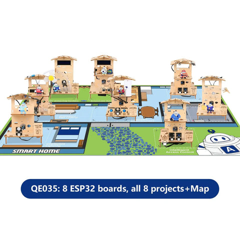 ESP32 STEM Smart Home Education Kit For Curious Kids 12 Plus Arduino Compatible Robotics Projects Eight Piece Set STEAM Coding and engineering kit with 8 boards and smart home map