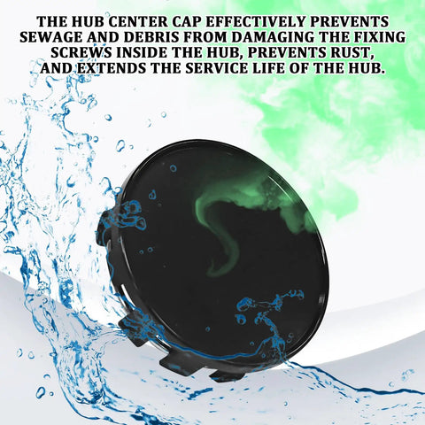 Universal 54 Mm Wheel Center Caps Snap In Rim Hub Covers Anti Scratch Dustproof Black Hubcaps for Cars Suvs and Trucks, water splash background.