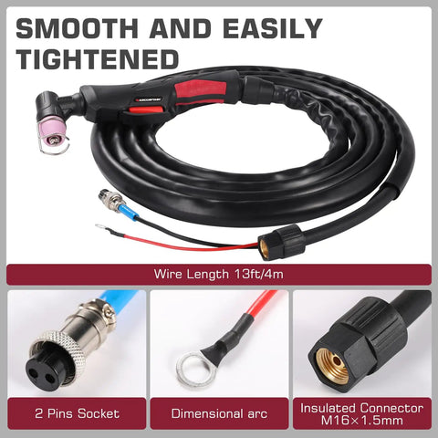 AG60 Plasma Cutting Torch With Four Meter Cable, M16 1.5 Air Interface, Two Pin Connector, Durable Metal Fabrication Gun