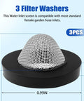 Inlet Screen Filter With Gasket, Three Pack Hose Filter Washers For Pressure Washer Pumps, stainless mesh and rubber seal