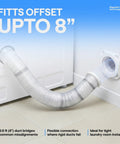 Magnetic Dryer Vent Kit For Tight Spaces With Self-Aligning Mag-Snap Connector shown installed with flexible duct bridging 8-inch gap.