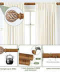 Wood Boho Curtain Rods For Windows With Heavy Duty Adjustable Rustic Finish Farmhouse Style Drapery Rods, Imitation Wood Grain