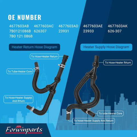 Diagram of HVAC Heater Hose Assembly Kit For Dodge Grand Caravan, Chrysler Town And Country, And Volkswagen Routan 2008 2009 2010