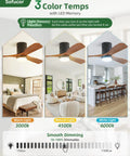 Top Notch 52 Inch Wood Ceiling Fan With Dimmable LED Lights And Wireless Remote showing 3 color temps in different room settings.