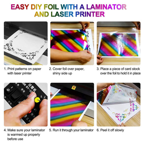 DIY foiling process using Hot Foil Paper Dope 20x29cm 50 Sheets Mixed 16 Colors Toner Reactive For Laser Printer and Laminator