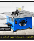 Bad Boy 8 Inch Mini Table Saw Electric Power Tool A Real Game Changer For Home Workshops Built Like A Tank With Dust Shroud And Overload Safety For Dead On Cuts Every Time, blue metal frame, cutting height 54mm, precision tool.