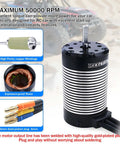2050Kv 4 Pole Brushless Motor K4068 5S Hi Torque shown with windings, rotor, and gold-plated plugs for RC cars